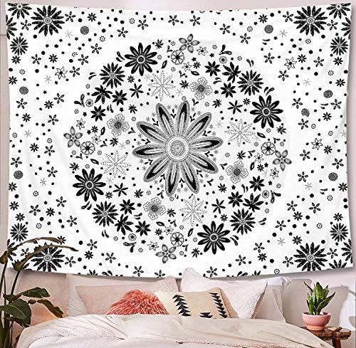 Zodight Tapiz de Pared Blanco, Tapices Mandala Tapices Indios Hechos a Mano, Tapiz Psicodélico Bohemio con Patrón Floral, para Dormitorio, Salón, Toalla de Playa, Yoga, Alfombra Picnic