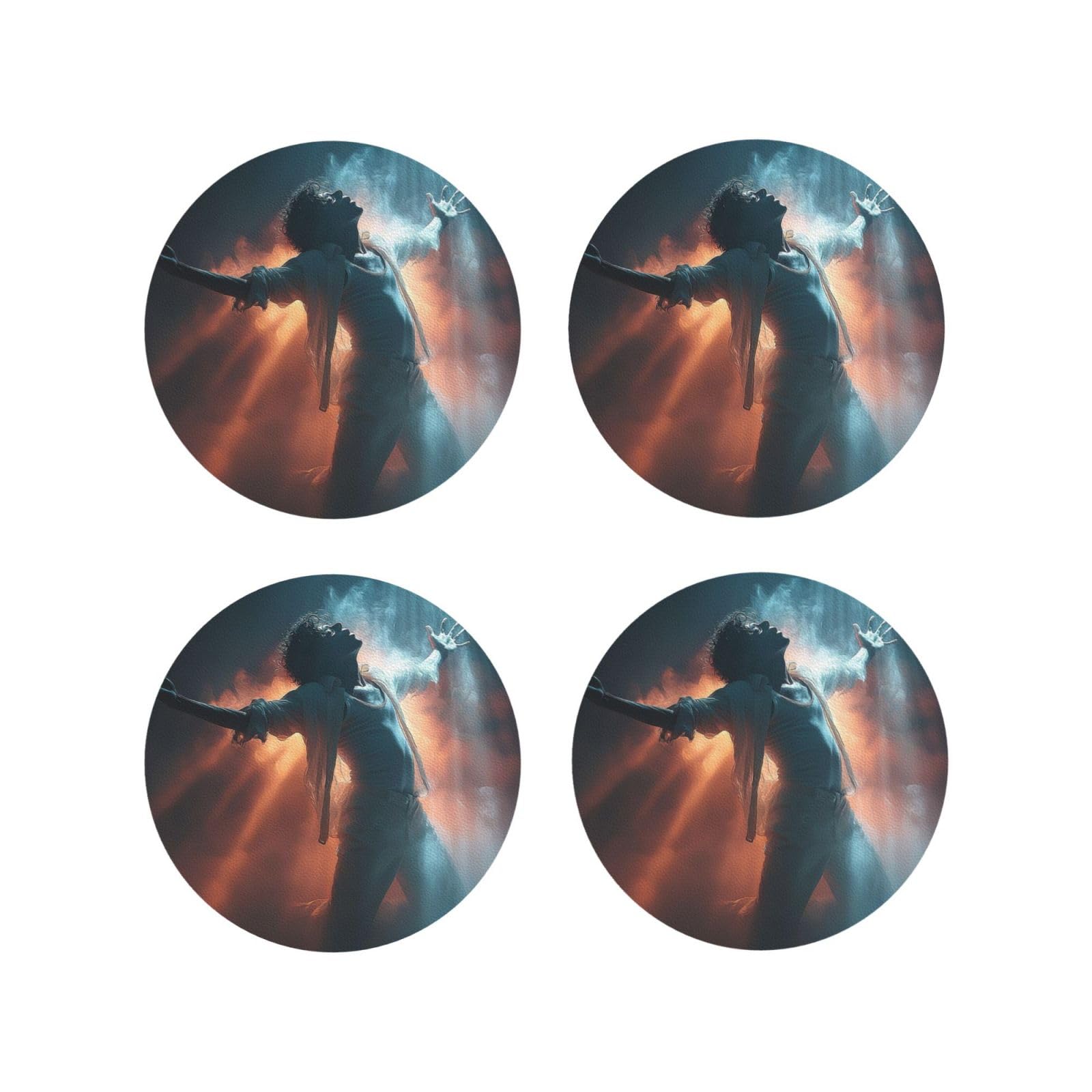 Coasters Set of 4 Round Leather Coaster Quick-Dry Drink Michael Jackson Coasters for Desk Absorbent Mugs Pads Tabletop Protection Pad Heat Resistant Coffee Cup Mat for Kitchen Bar