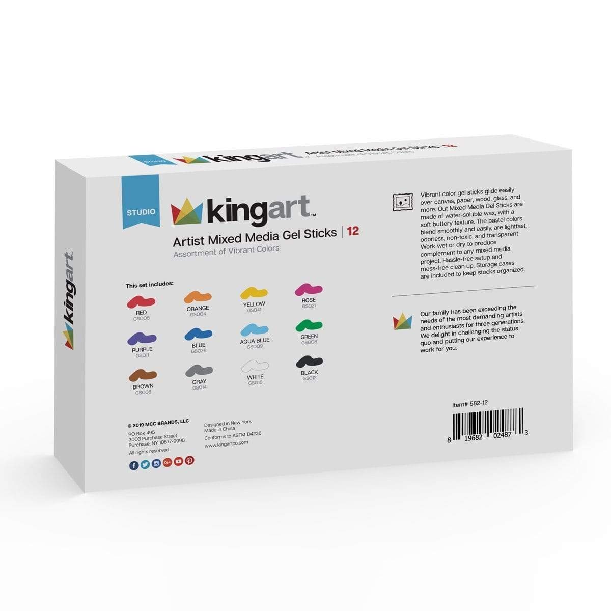 KINGART Stick Gel Crayons, Primary 12 Piece
