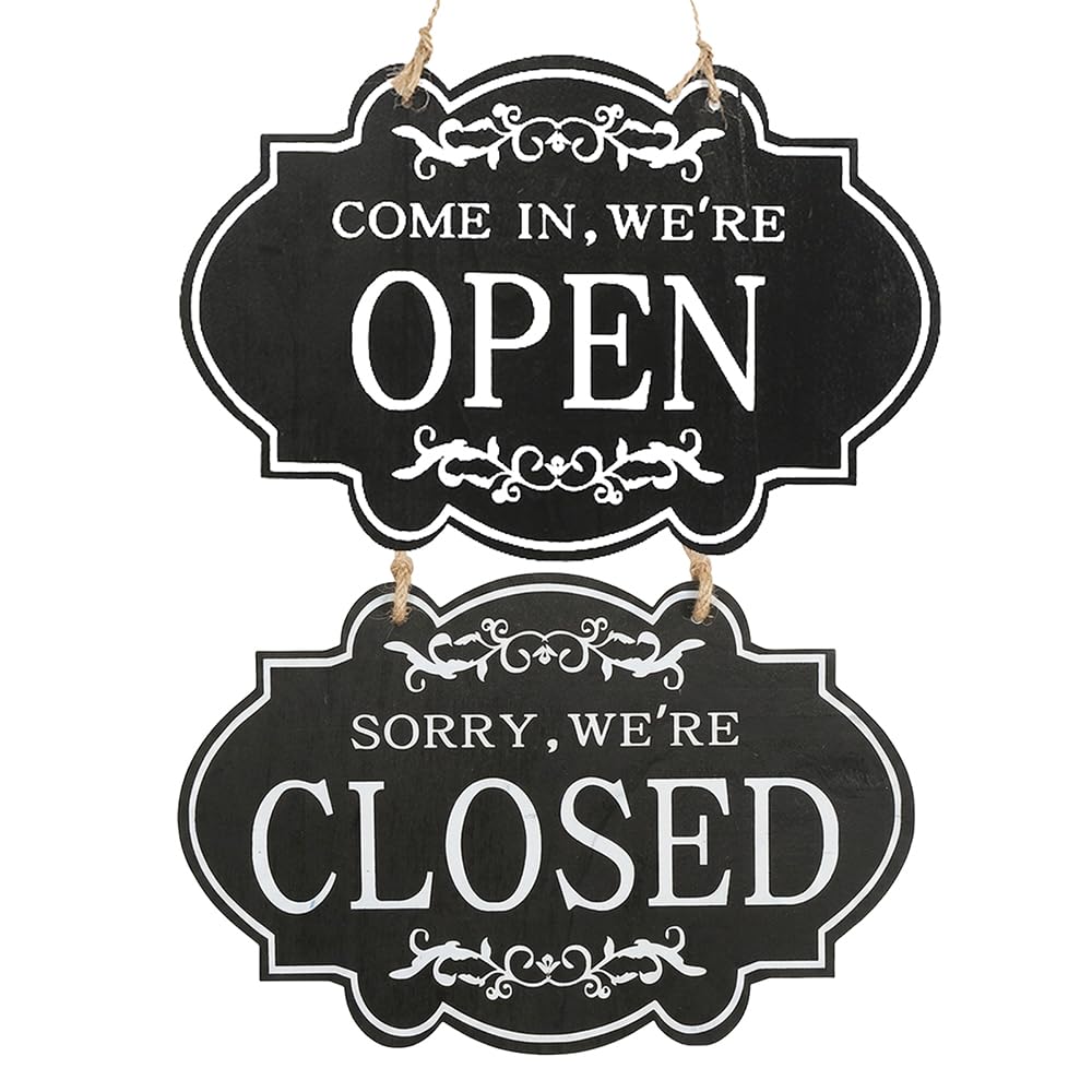 1 Piece Open Closed Sign Reversible Wooden Door Plaque Vintage Business Notice Board with Hanging Rope for Professionals Shopkeepers Pubs Cafes Retail Stores Commercial Events Shopfront Display Access