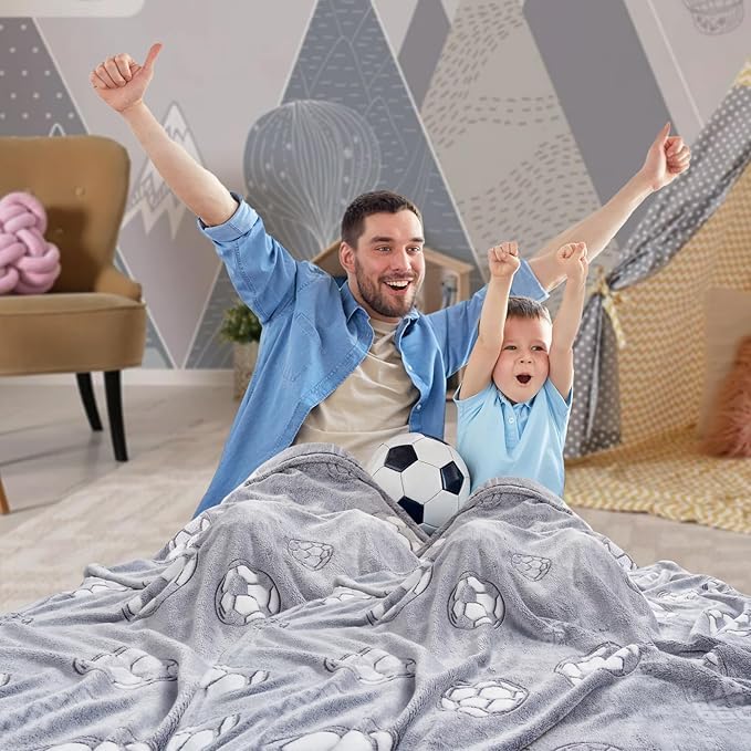 Image of Glow-in-The-Dark Kids Blanket a€ inch Polar Fleece Soft Lightweight Single Bed Blanket with Unicorn Jacquard Print, Multicolor (Grey FOODBALL)