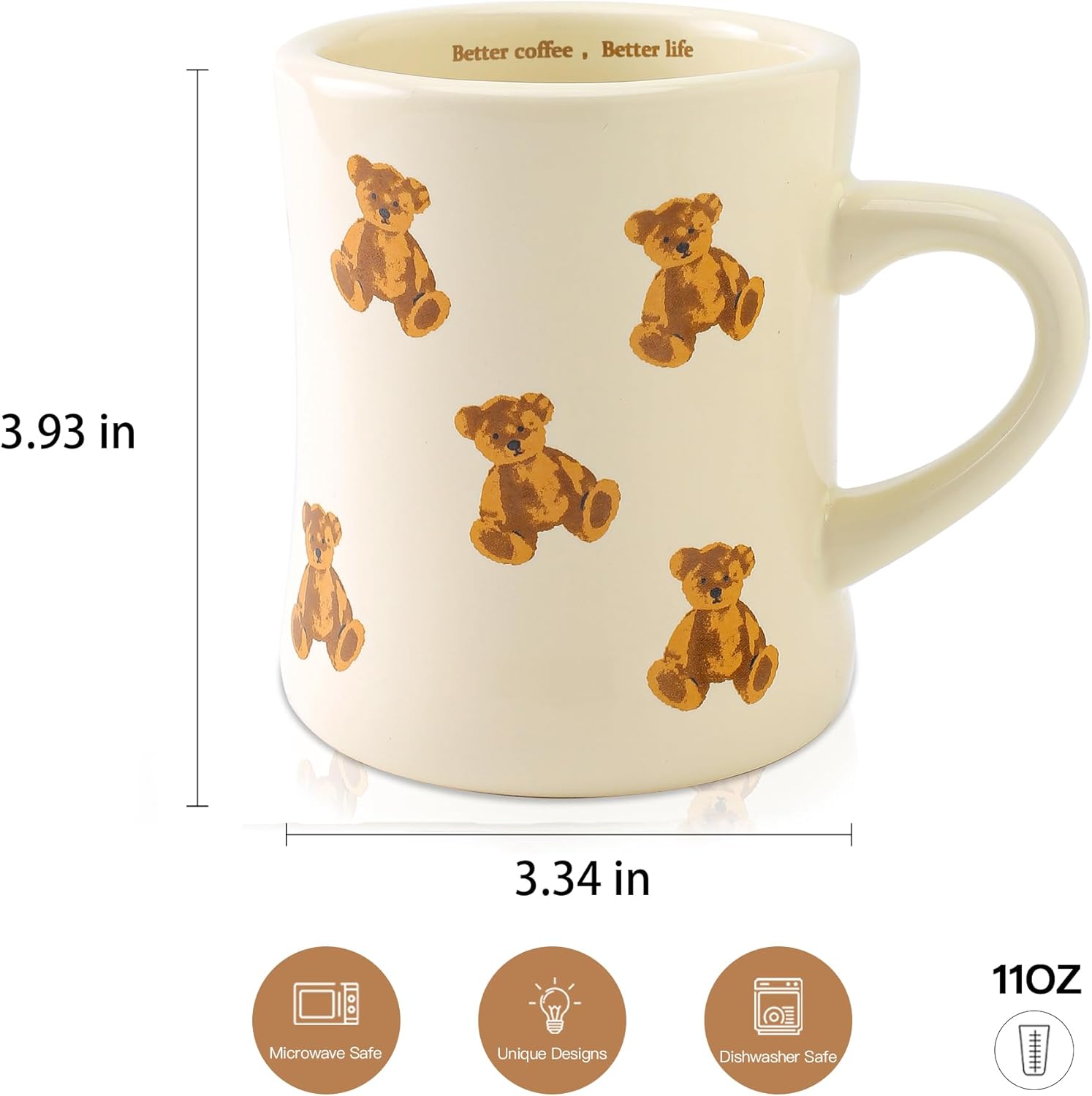 Charming Teddy Bear Coffee Mug - Adorable Gift for Kids and Adults - Cute Ceramic Cup for Home, Office - Perfect for Animal Lovers, Teachers, Parents - Fun Drinkware for All Beverages-11OZ - Image 5
