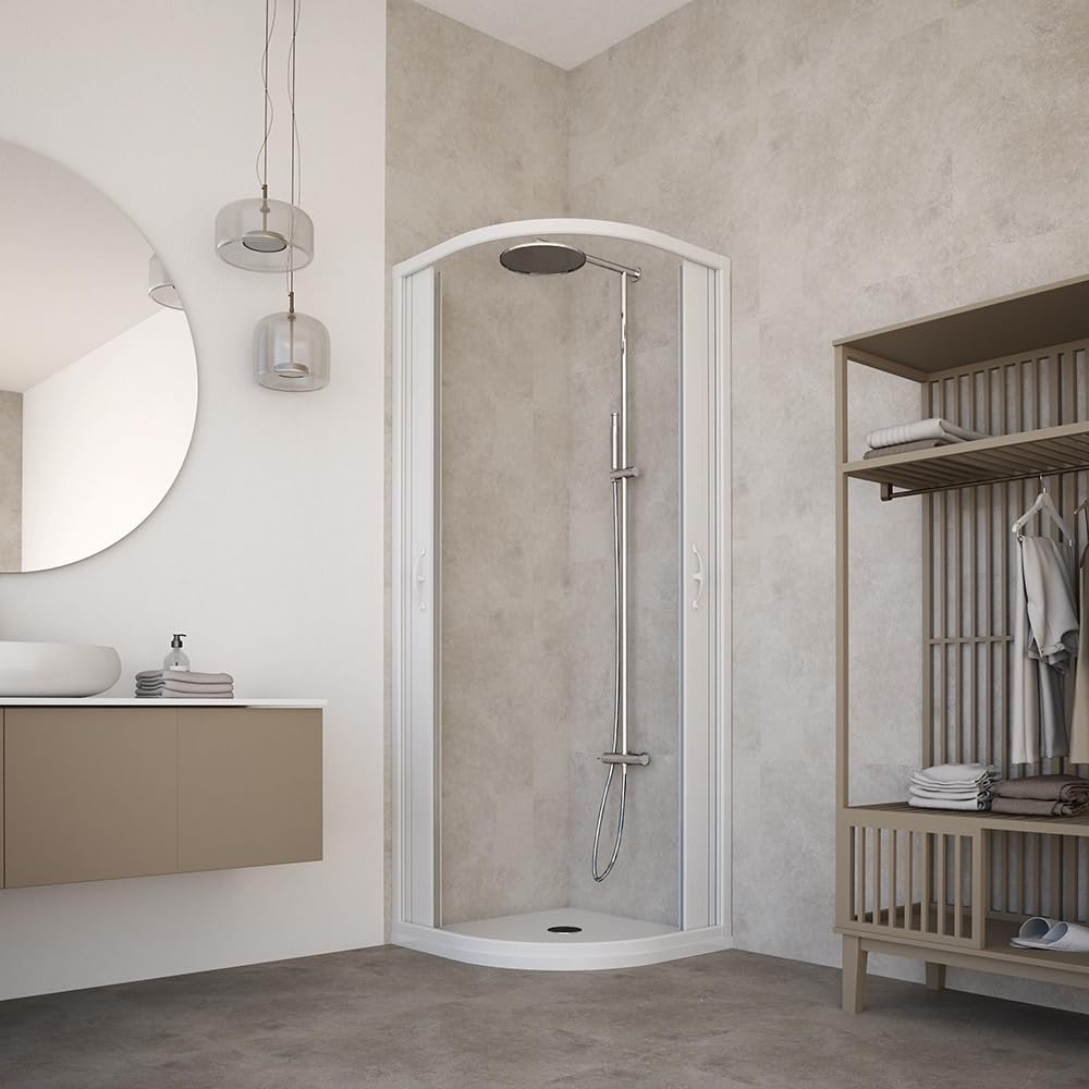 HD CASA Box Doccia Semicircolare a Soffietto Modello Roxana, Apertura Centrale Reversibile, Cabina Doccia Salvaspazio in PVC Made in Italy 80x80 cm