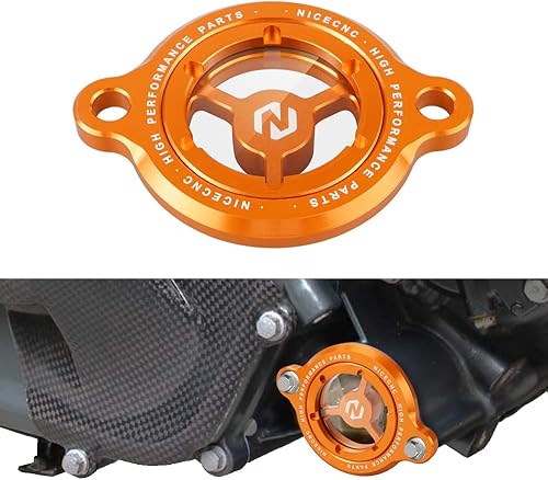 NICECNC Tapa de tapón de filtro de aceite de motor transparente naranja compatible con KTM DUKE 125/200/250/390 2016-2023, RC 125/200/390