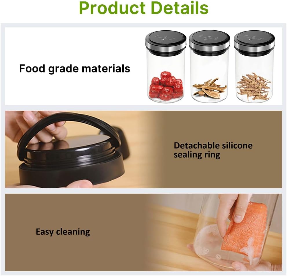 Irishom Vacuum Coffee Canisters with Airtight Lids 33Кра Auto Vacuum and Stop Touch Screen Storage Jar 1.6L/54oz