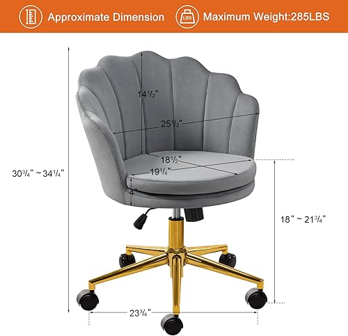 Miniatura 2 de Furniliving Silla de tocador de terciopelo, silla de tareas, cojín grueso, para el hogar, oficina, silla giratoria ajustable con respaldo de concha,