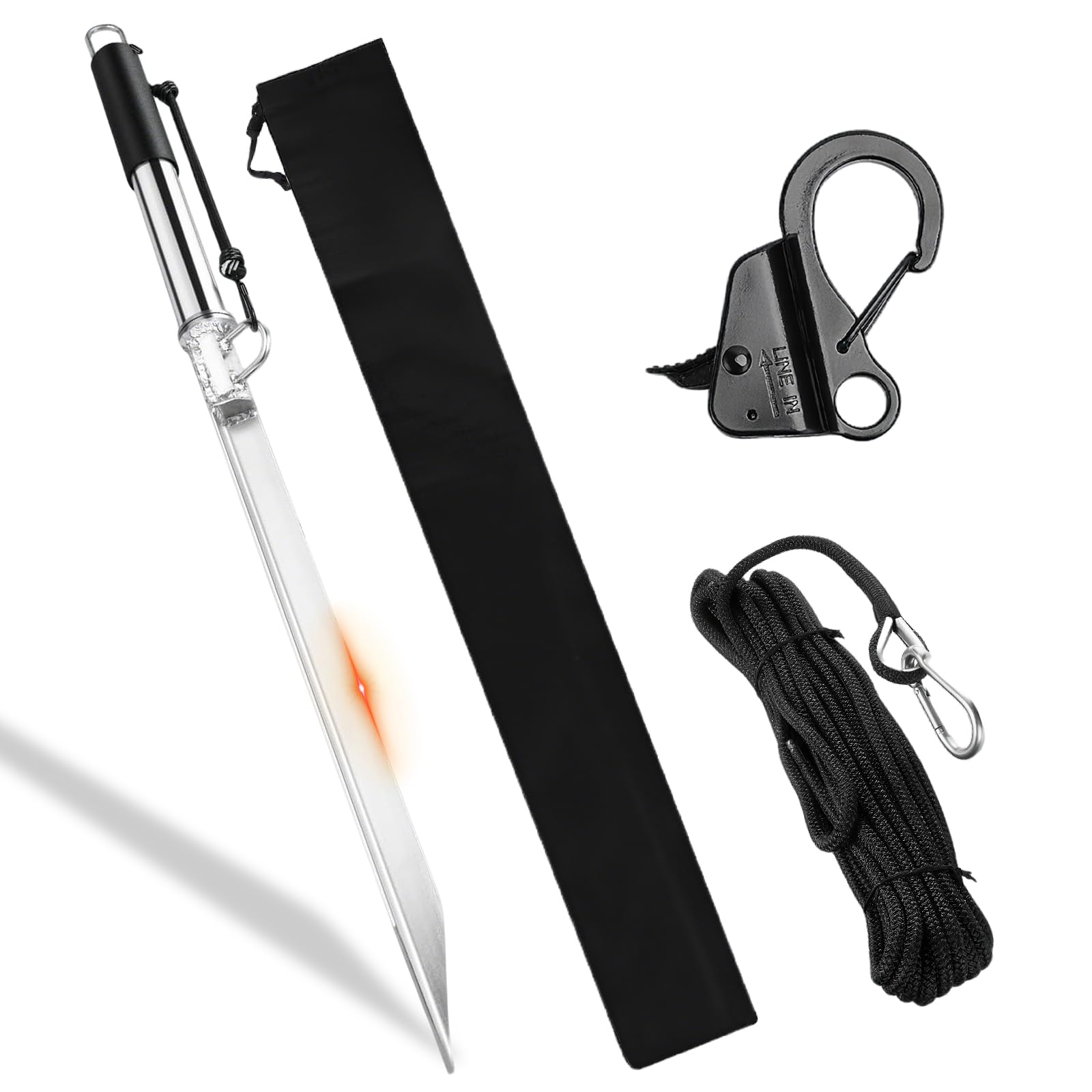 Sand Spike Boat Anchor Pole, Self-Hammering Beach Spike Anchor with Boat Anchor Hook and Boat Anchor Line 50ft, Stainless Steel Beach Anchor for Boats, Jet Ski, Pontoon, Kayak, Canoe (32 in)