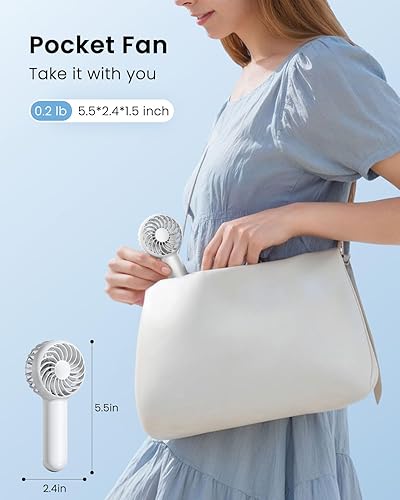 Vista 15 de Gaiatop Mini ventilador de mano portátil, 3 velocidades de gran alcance operado con batería, pequeño ventilador personal recargable por USB