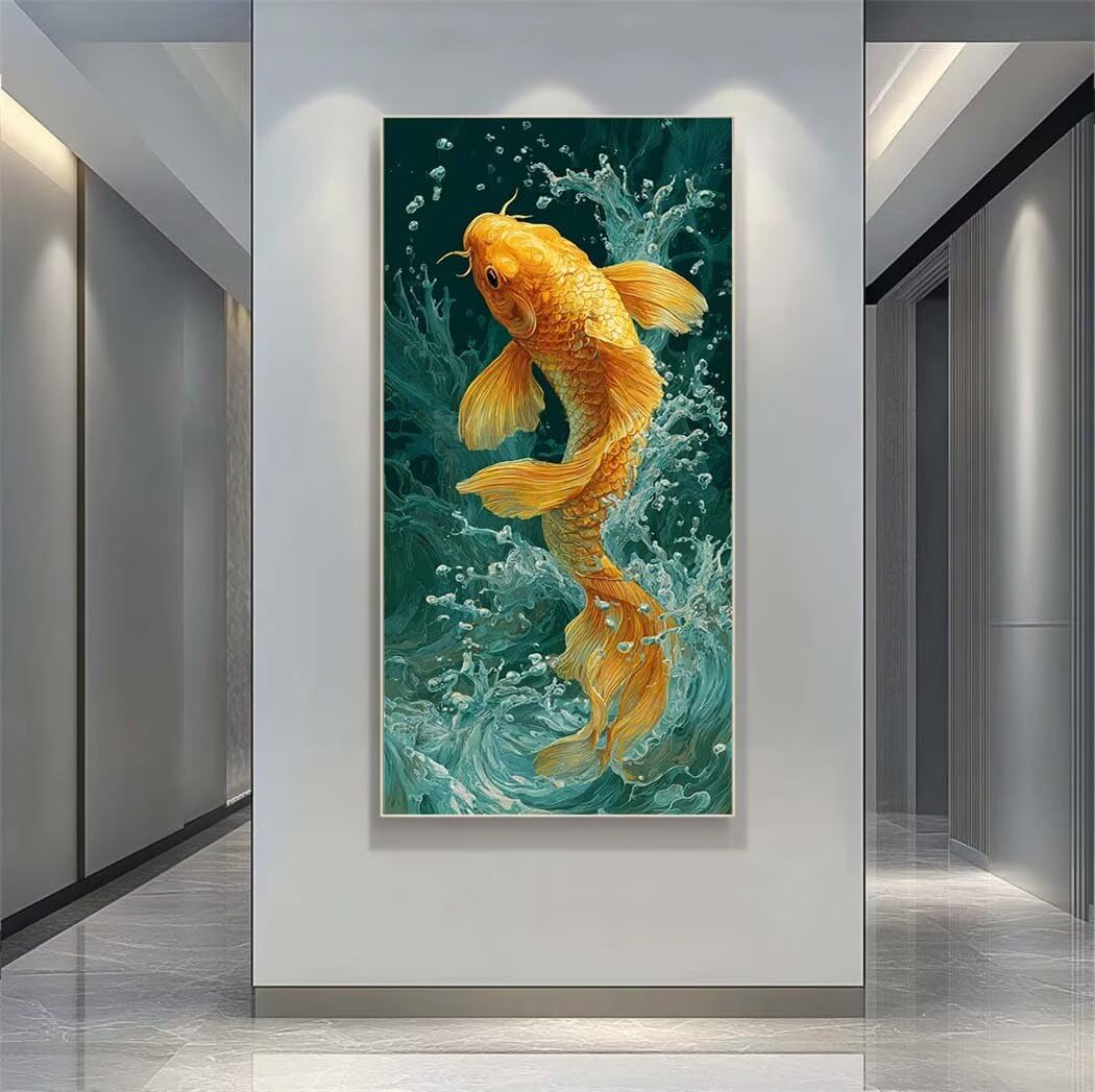 Golden Fish Diamond Art Kits Adults Large 5D Koi Diamond Painting Kits, DIY Full Drill Crystal Art Rhinestone Embroidery Cross Stitch Arts and Crafts for Adults 15.7x31.5 Inch/40x80 cm -LR1118