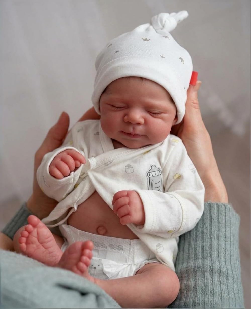 Zero Pam Real Life Reborn Baby Dolls Boy Eyes Closed with Realistic Veins, 18 Inch Lifelike Poseable Anatomically Correct Newborn Sleeping Silicone Baby Dolls Full Body Soft Vinyl for Kids