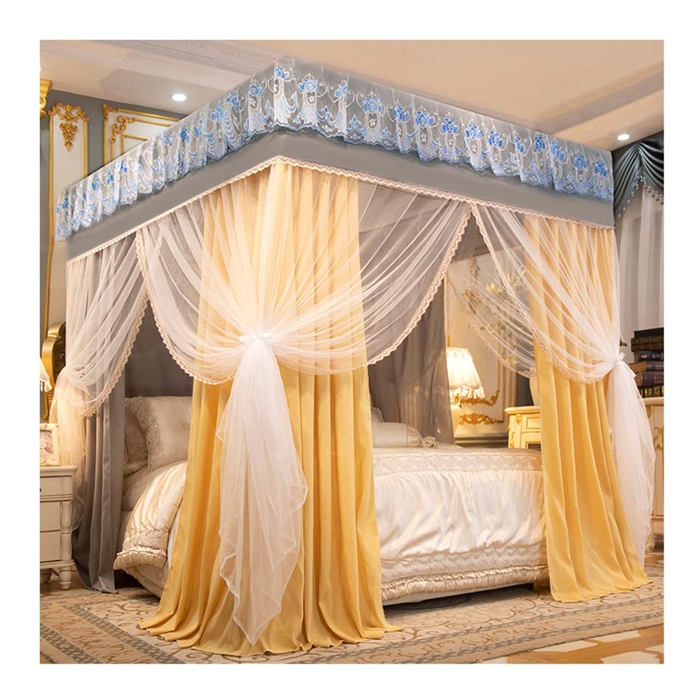 Moustiquaire à baldaquin carré lit 180x220 cm rideau 4 coins F