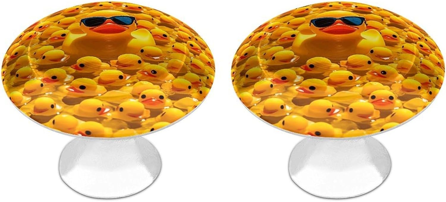 2 Pack Yellow Rubber Ducky Cabinet Knobs Round Drawer Pulls