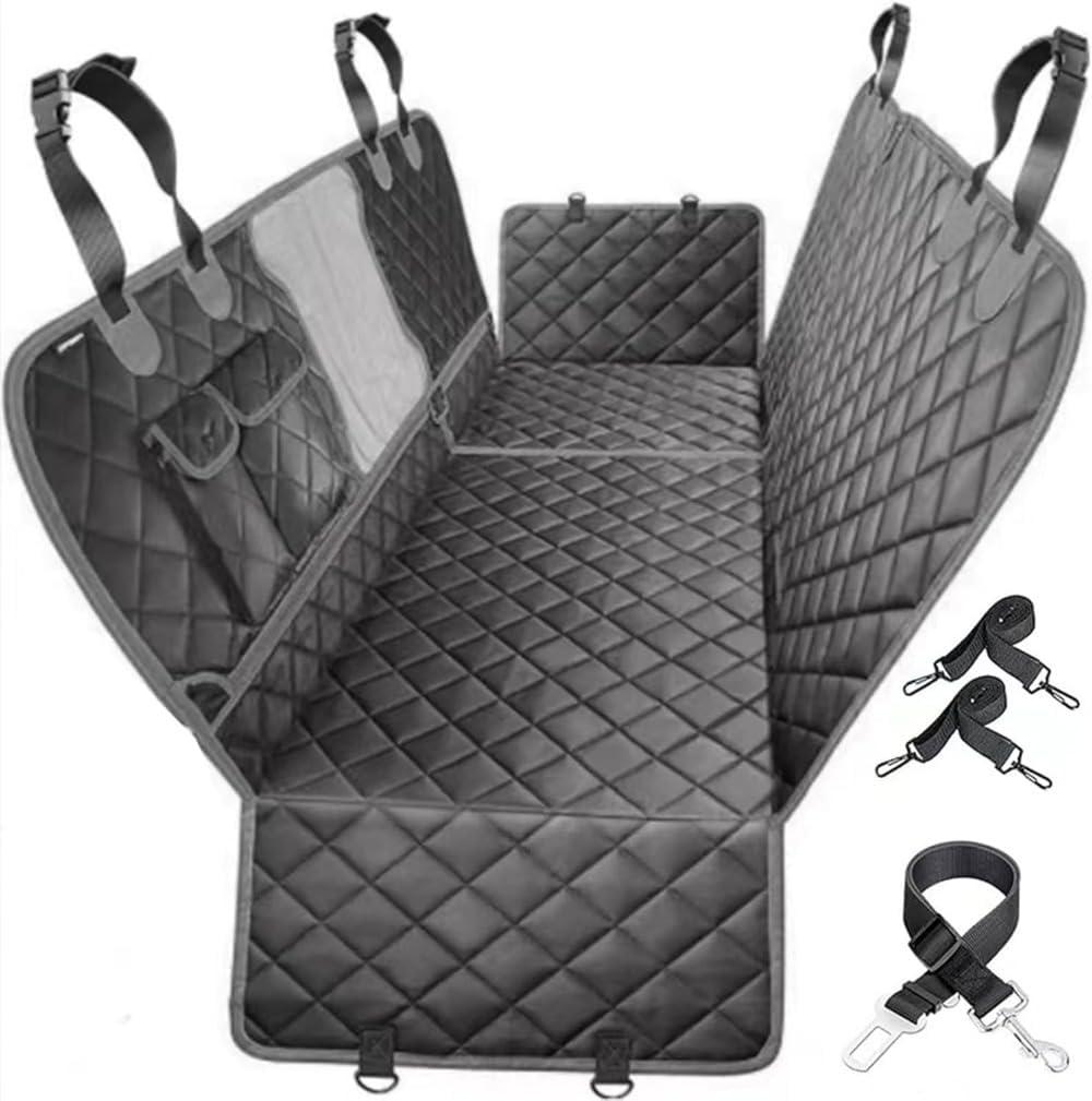 SIzlaho ペット用 ドライブシート 犬用猫用 全車種 大型 車ペットシート 後部座席 可視メッシュ窓 ベルト付き 汚れ防止 防