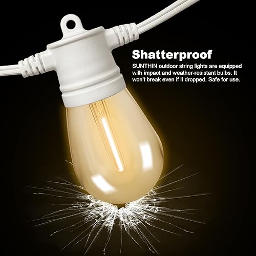 Miniatura 4 de SUNTHIN Guirnalda de luces blancas, 144 pies (paquete de 3 unidades de 48 pies), luces blancas para exteriores con bombillas LED inastillables para