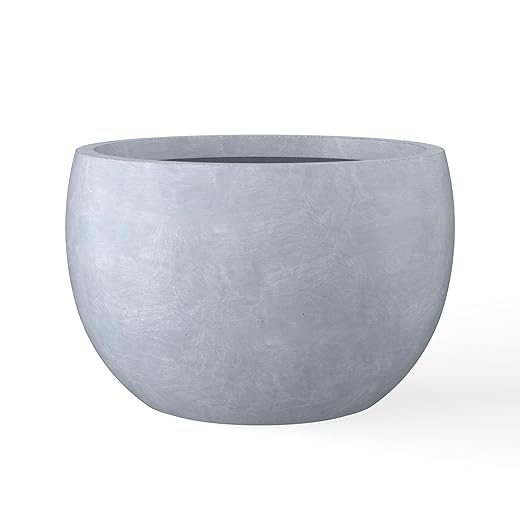Kante 19.9" Dia Lightweight Concrete Outdoor Round Bowl Planter, Outdoor/Indoor Large Planters Pots with Drainage Hole for Garden Patio Balcony Deck Living Room, Slate Gray