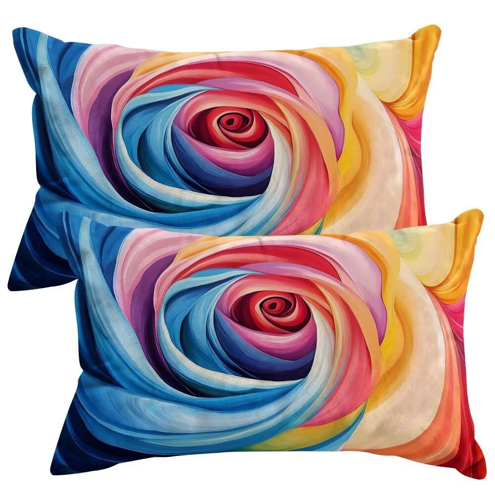 Set of 2 Velvet Cushion Covers 30x50 cm Flowers Cushions Covers Decorative Throw Pillow Case Rose Sofa Pillows 12x20 Inch Rectangle Cushion Cover with Invisible Zipper for Livingroom Bedroom -SC359