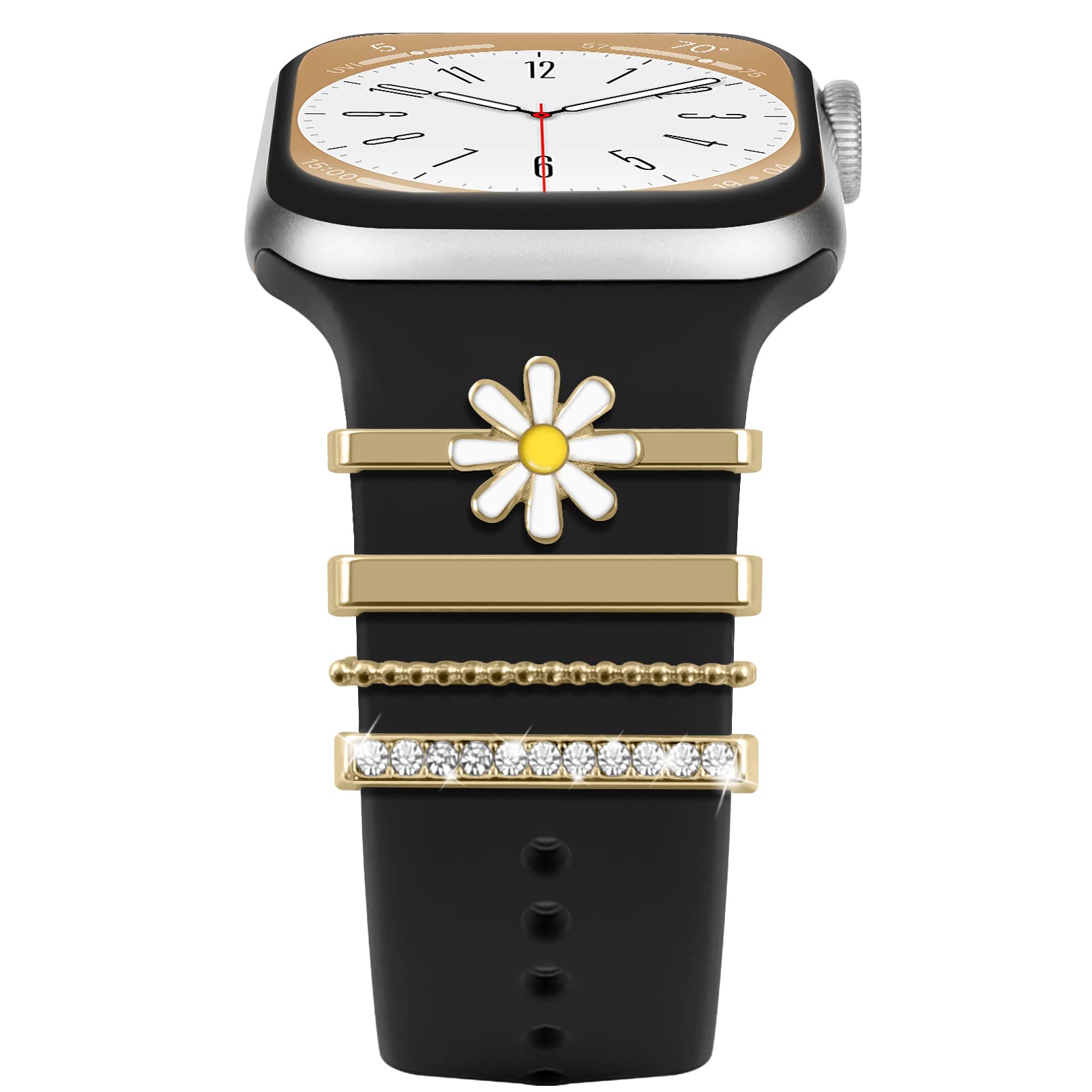 Charms for Apple Watch Band for Women 40mm 44mm 41mm 45mm 38mm 42mm 46mm,Decorative Ring Loops Metal Sparkles Jewelry Accessories for iWatch Series 10 9 8 7 6 5 4 3 SE,Silicone Watch Band Charms