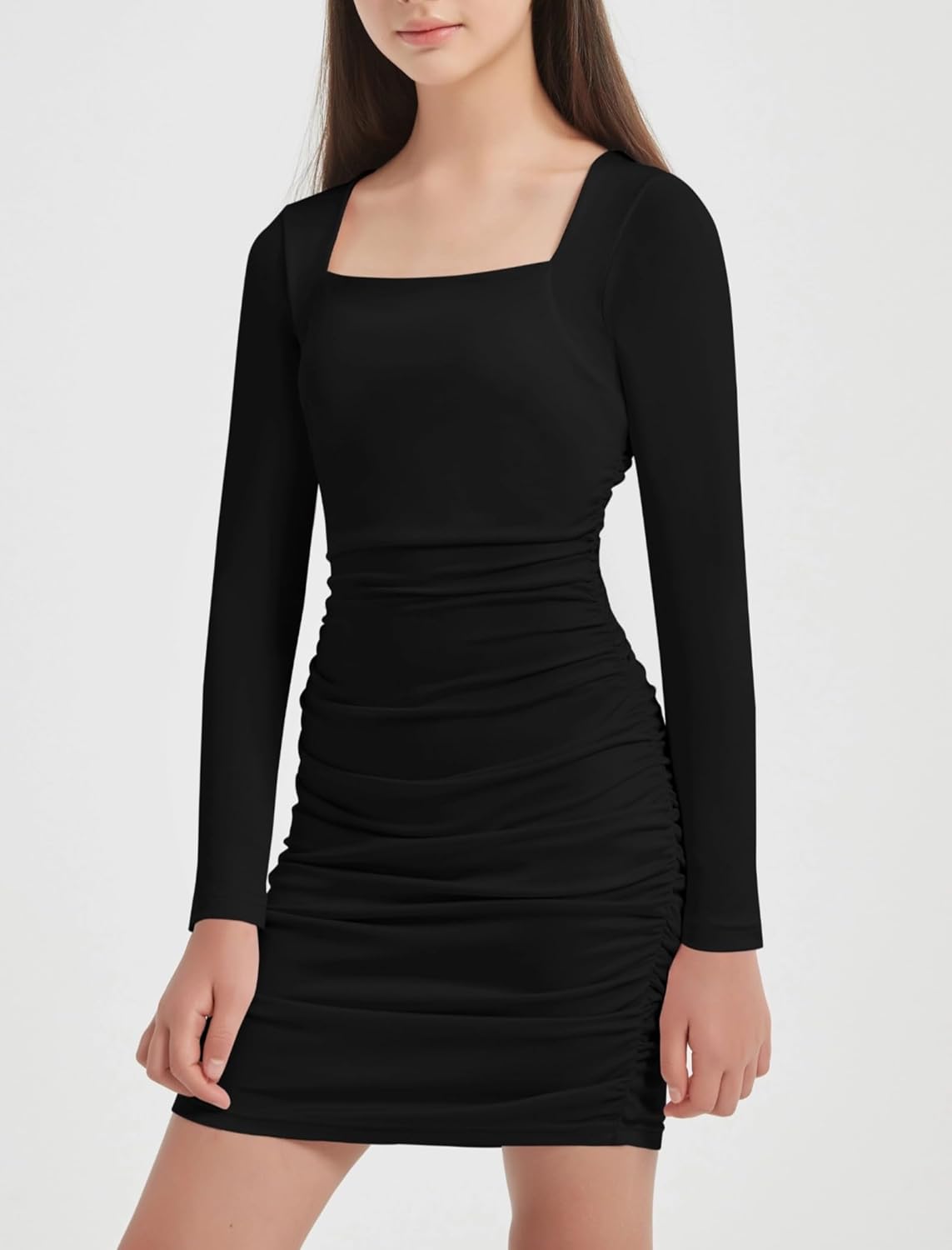 EXARUS Girls Ruched Bodycon Dress Double Lined Teen Tween Tight Short School Dance Homecoming Graduation Party Formal - Image 2