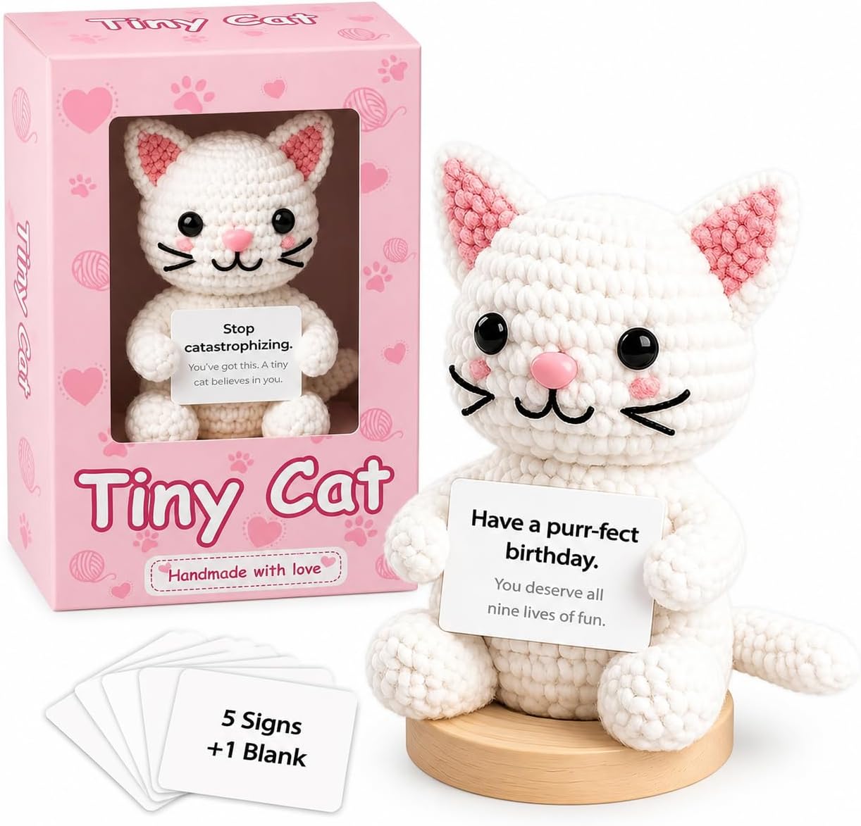 Crochet Emotional Support Gift for Cat Lovers with Cute Signs