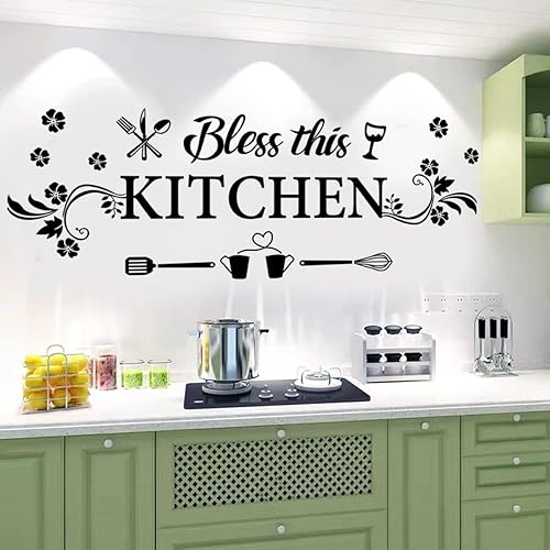 Miniatura 3 de Adhesivo decorativo de pared con citas de cocina, calcomanías de cocina con arte de flores, calcomanías de vinilo extraíbles para comedor, hornear,