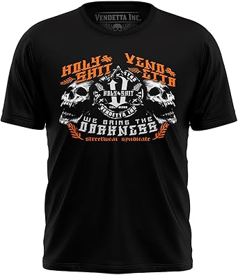 Vendetta Inc. Maglietta Uomo Darkside – T-Shirt In Cotone 100% Con Stampa Davanti E Retro, Colore Nero, Vestibilità Normale