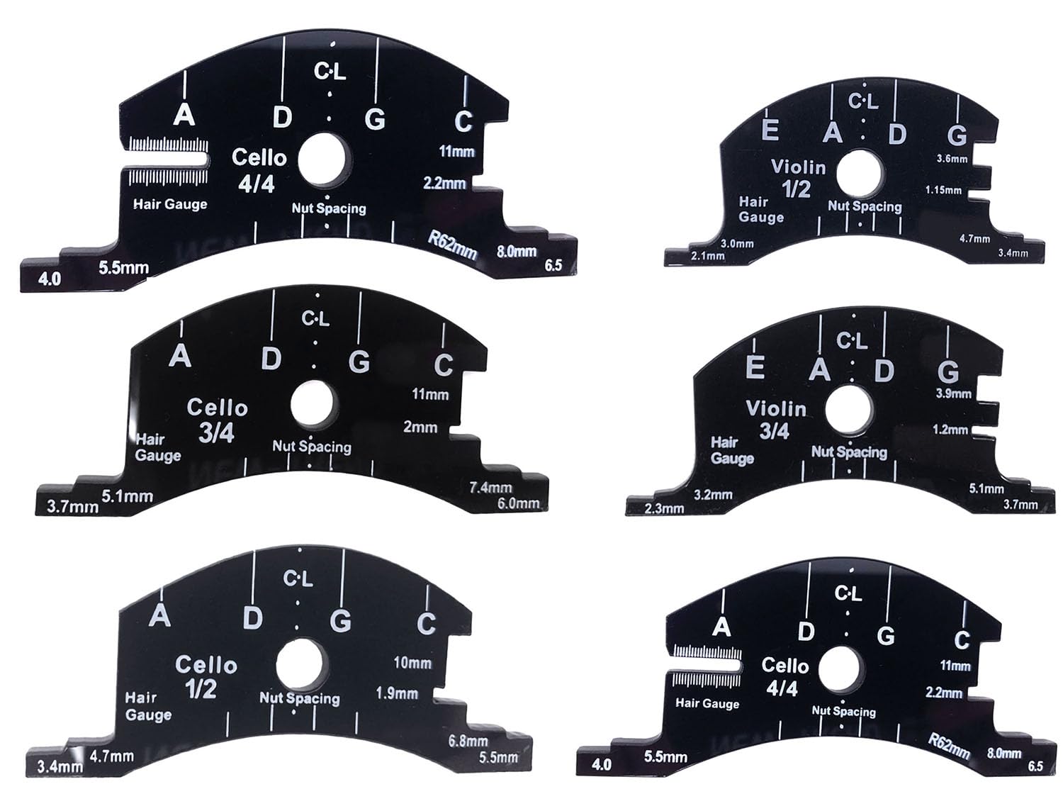 Violin Cello Bridge Fingerboard Template Making Repair Reference Tool 1/2 3/4 4/4 6pcs