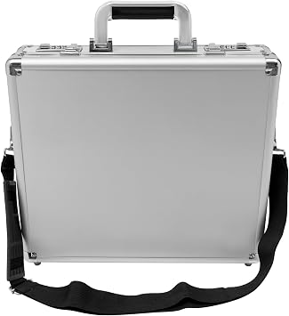 Locking Briefcase 15 * 13 * 4 inch, Aluminum Alloy Security Briefcase with Combination Lock, Hard Laptop Case w/Strap for Bussiness Men and Women (Silver White)