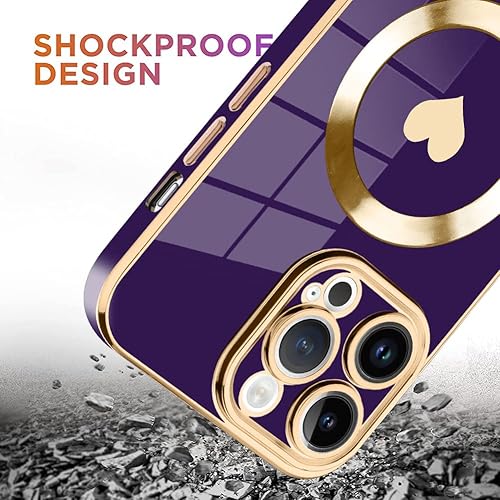 Miniatura 4 de tharlet Funda magnética para iPhone 15 Pro Max compatible con Magsafe Linda funda de lujo con borde chapado de lujo con lente de cámara completa