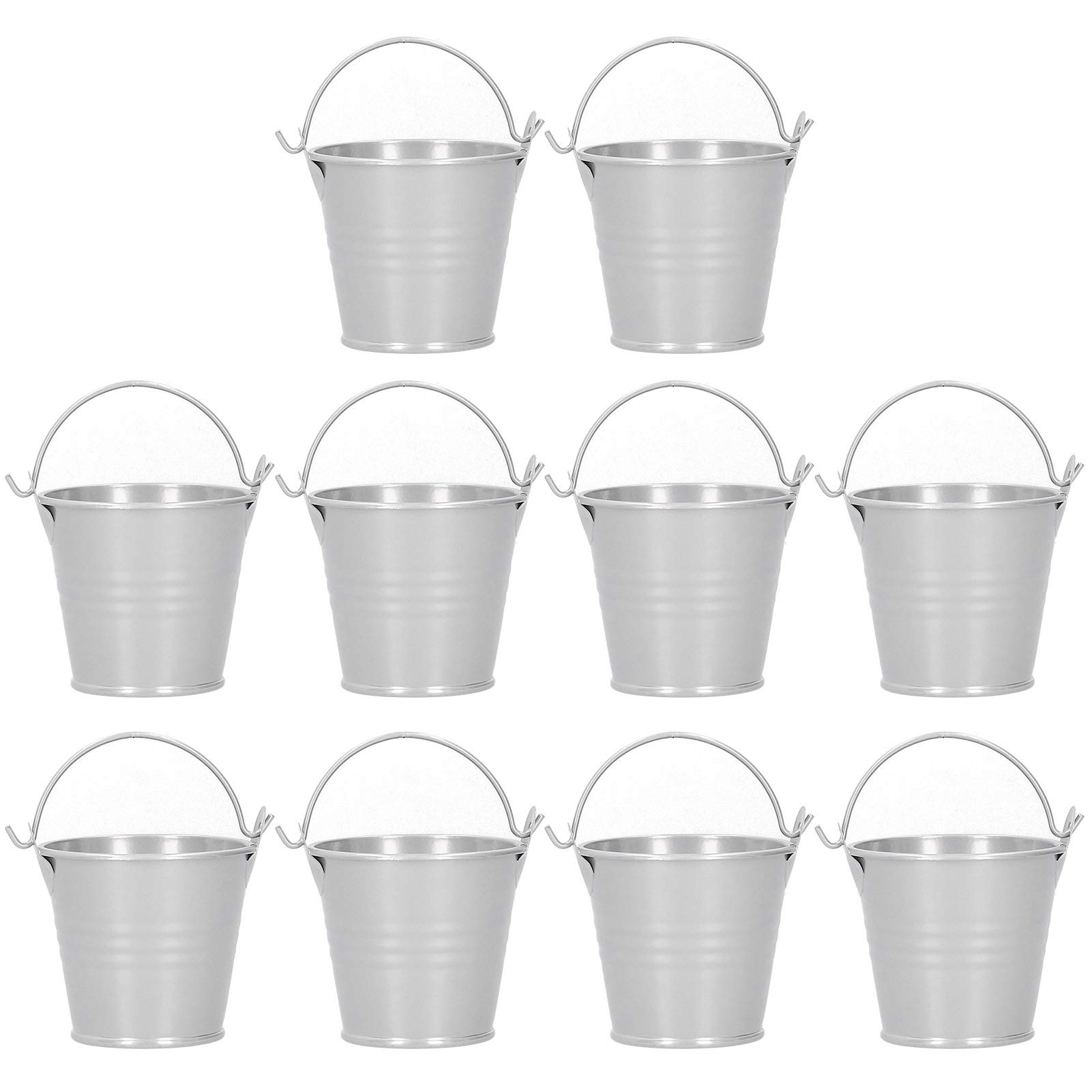 Tissting 10pcs Iron Hanging Flower Pots, Candy Colorful Balcony Garden Succulent Plant Pots Planter Gardening Wall-Mounted Iron Bucket with Handle for Succulents, Potted Plants(Silver)