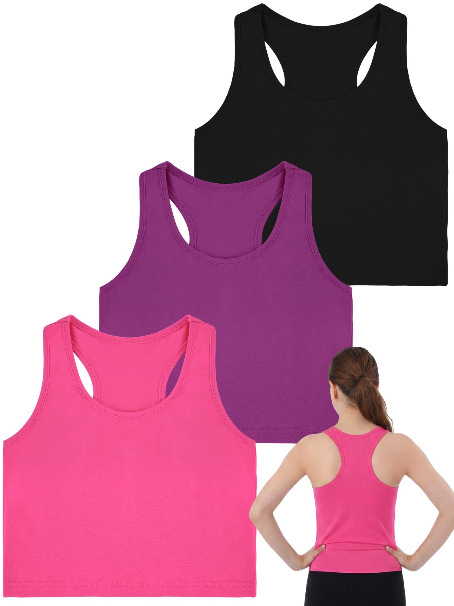 Bencailor 3 Pcs Girls Dance Tank Top Racerback Crop Tank Top Sleeveless Girls Tops Vests for Children