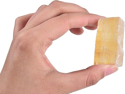 Miniatura 4 de AMOYSTONE Calcita natural de Islandia de 1 libra de calcita óptica amarilla en caja, 7-8 piezas de cristales naranjas irregulares piedras ásperas de
