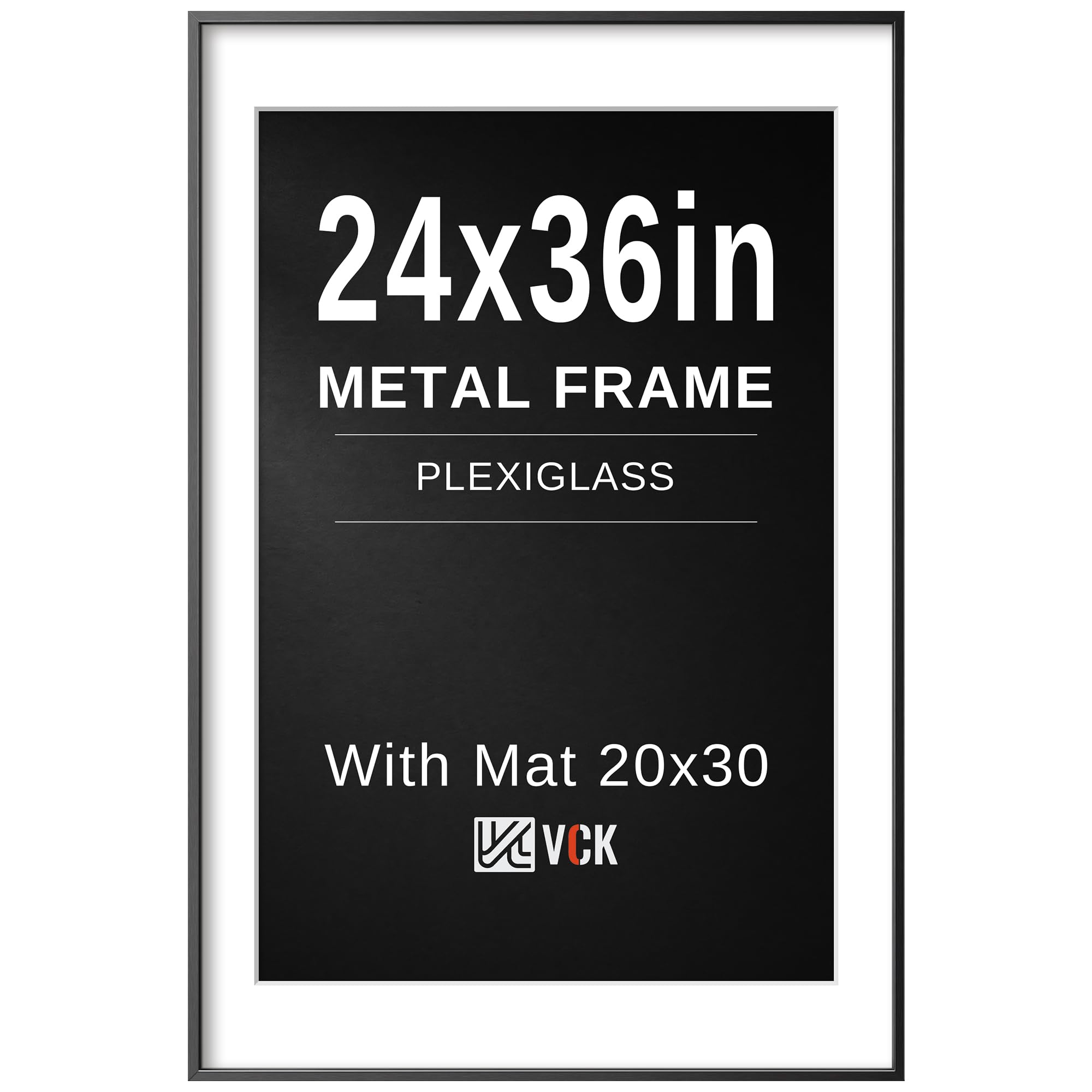 VCK 24x36 Poster Frame, Black Metal - Matted to 20x30, for Artwork