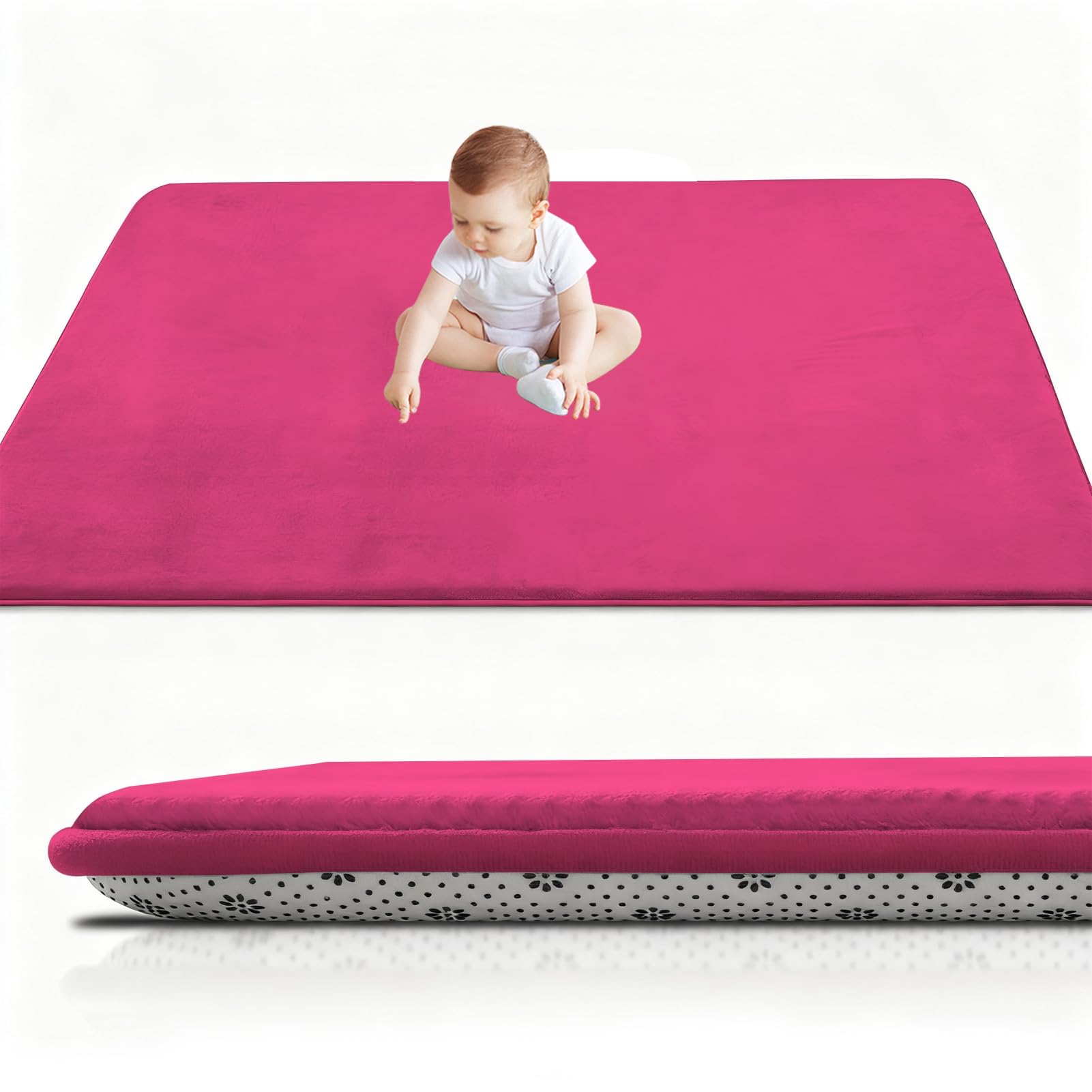 RxueSug Thick Padded Baby Crawl Mat 50 x 120 cm x 2cm, Baby Play Mat, Foldable Kids Playmat, Large Activity Play Mat, Non-Slip, Waterproof, Playpen Mats Design for Crawling, Learning Rose Red