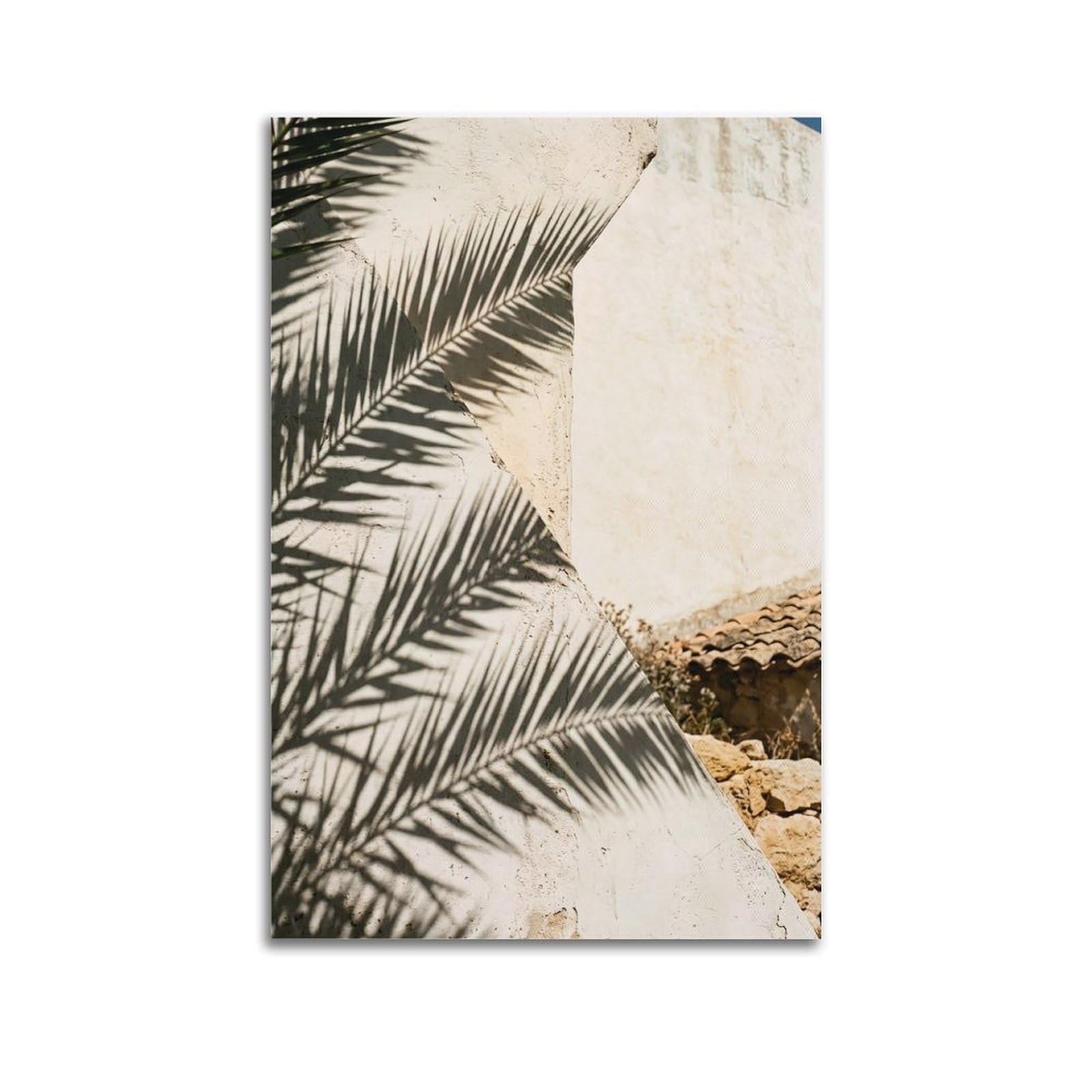 FQNYR Mediterranean Life Photo Shadow Palm Frond Poster Painting Canvas Wall Art Print24x36inch(60x90cm) Unframe-style
