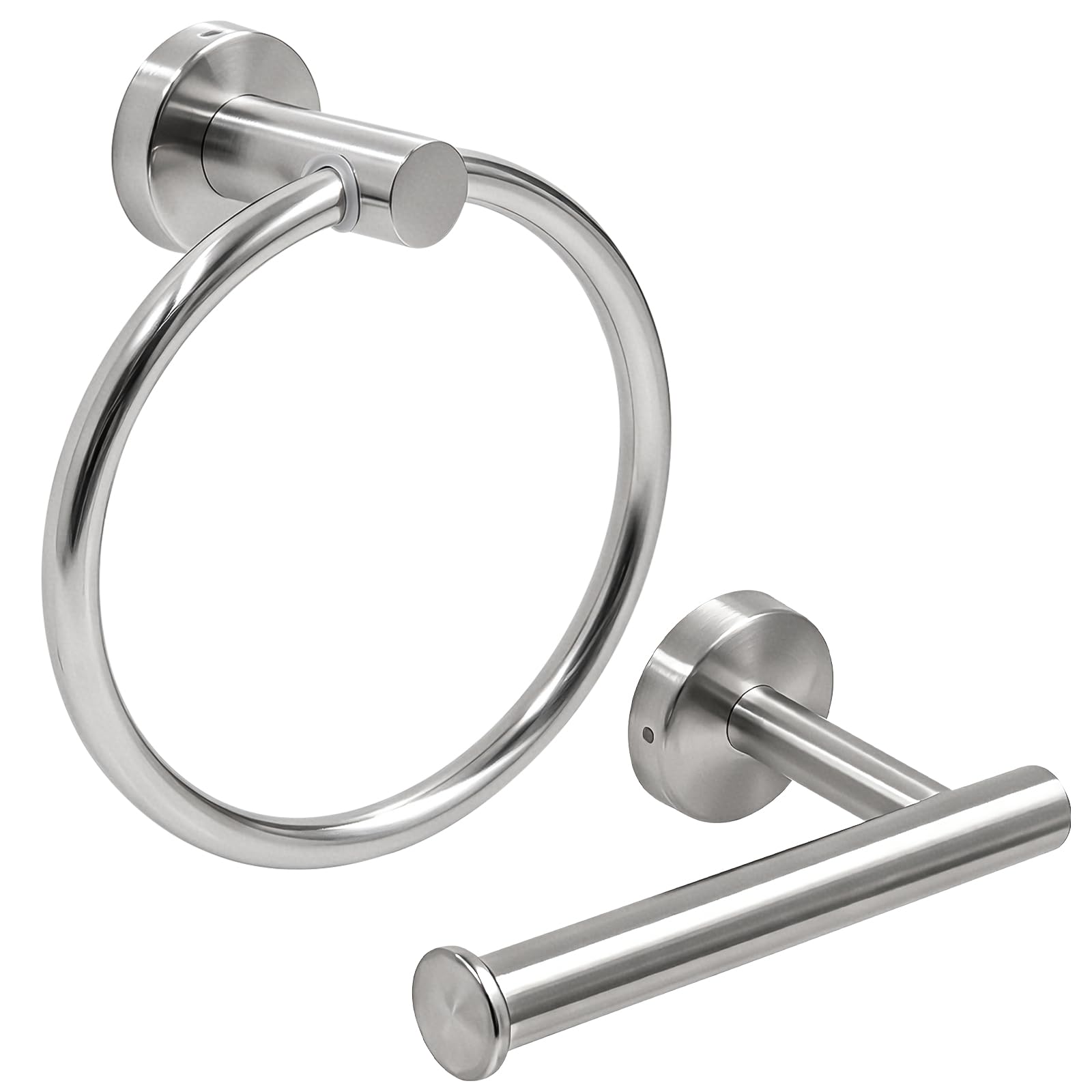 Towel Ring and Toilet Roll Holder Set, 2 Piece Bathroom Accessories, Wall Mounted Stainless Steel Hand Towel Holder and Toilet Paper Holder, Chrome Finish