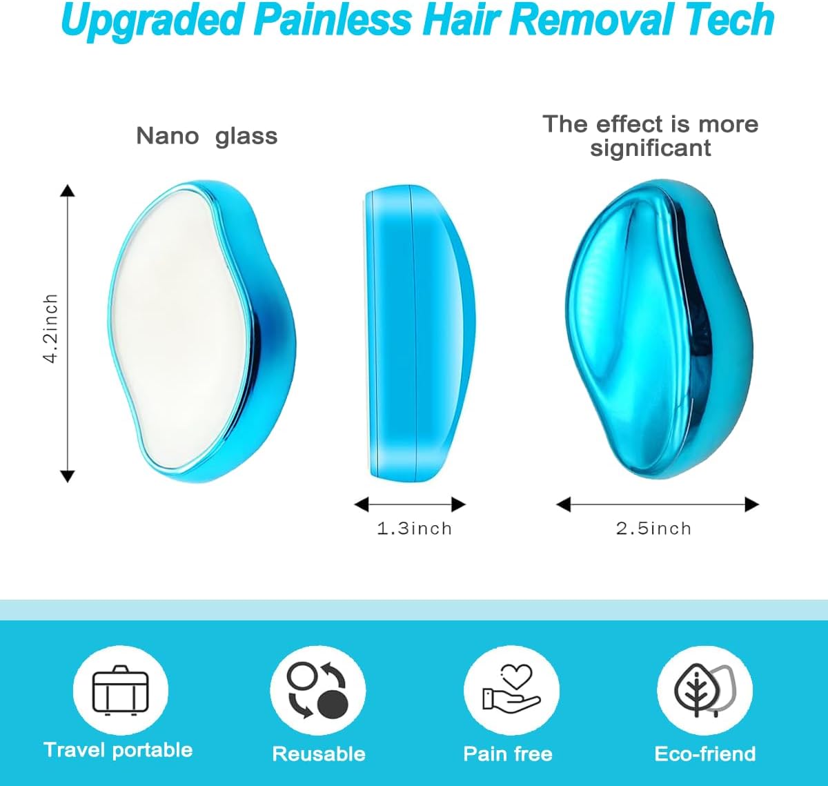 Crystal Hair Eraser for Women and man, Reusable Crystal Hair Remover Magic Painless Exfoliation Hair Removal Tool for Back Arms Legs Crystal Shaver-Nano Glass (Blue')
