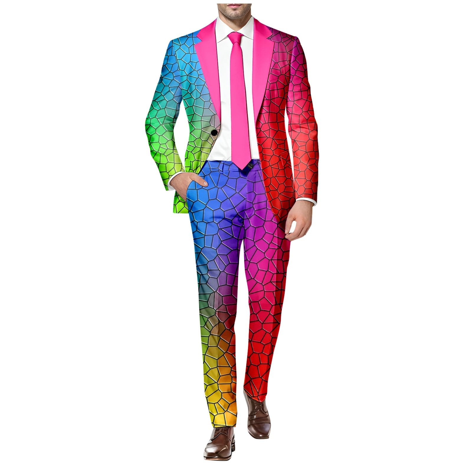 Herren Anzug 2 Teilig Slim Fit Herrenanzug Sakko Hose Knopf Smoking Anzug für Halloween Cosplay Karneval Fashion Outfit Männer Regenbogen Anzug