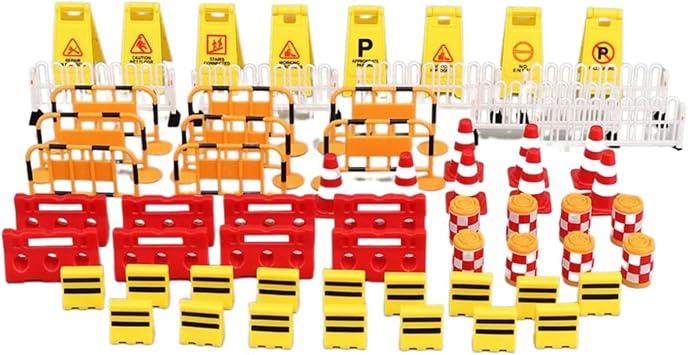 gofidin 62PCS Mini Traffic Cones Street Scene Model Road Signs Road Block Fences Parking Crossbar Early Teaching Kids Cognition Plastic