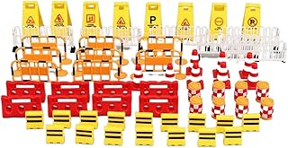 gofidin 62PCS Mini Traffic Cones Street Scene Model Road Signs Road Block Fences Parking Crossbar Early Teaching Kids Cognition Plastic