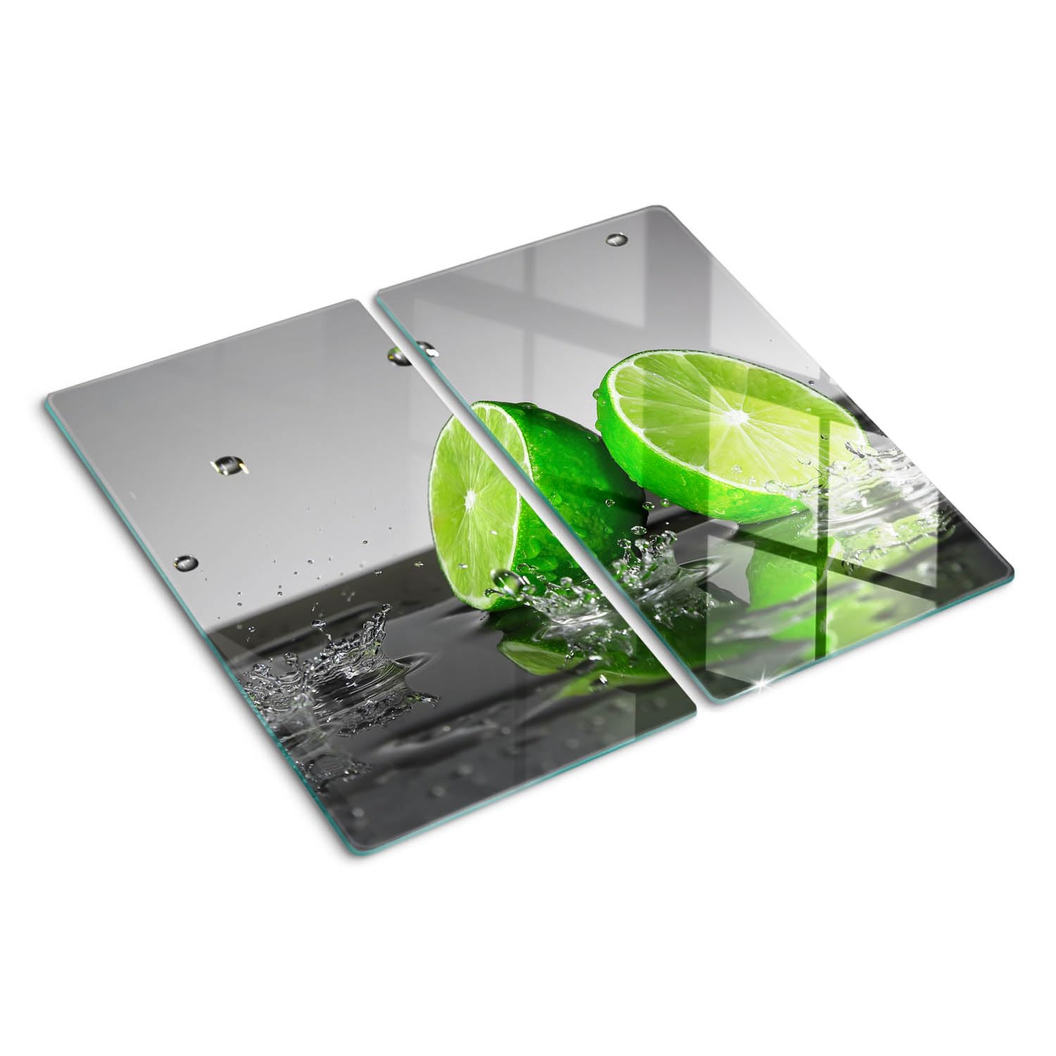 Glass Kitchen Board 2x30x52 cm Food Contact Printed Smooth Surface Stain and Heat Resistance Bacteria-Resistant Grip Feet Polished Edges Rectangular Glass Easy to Clean - Lime in Water