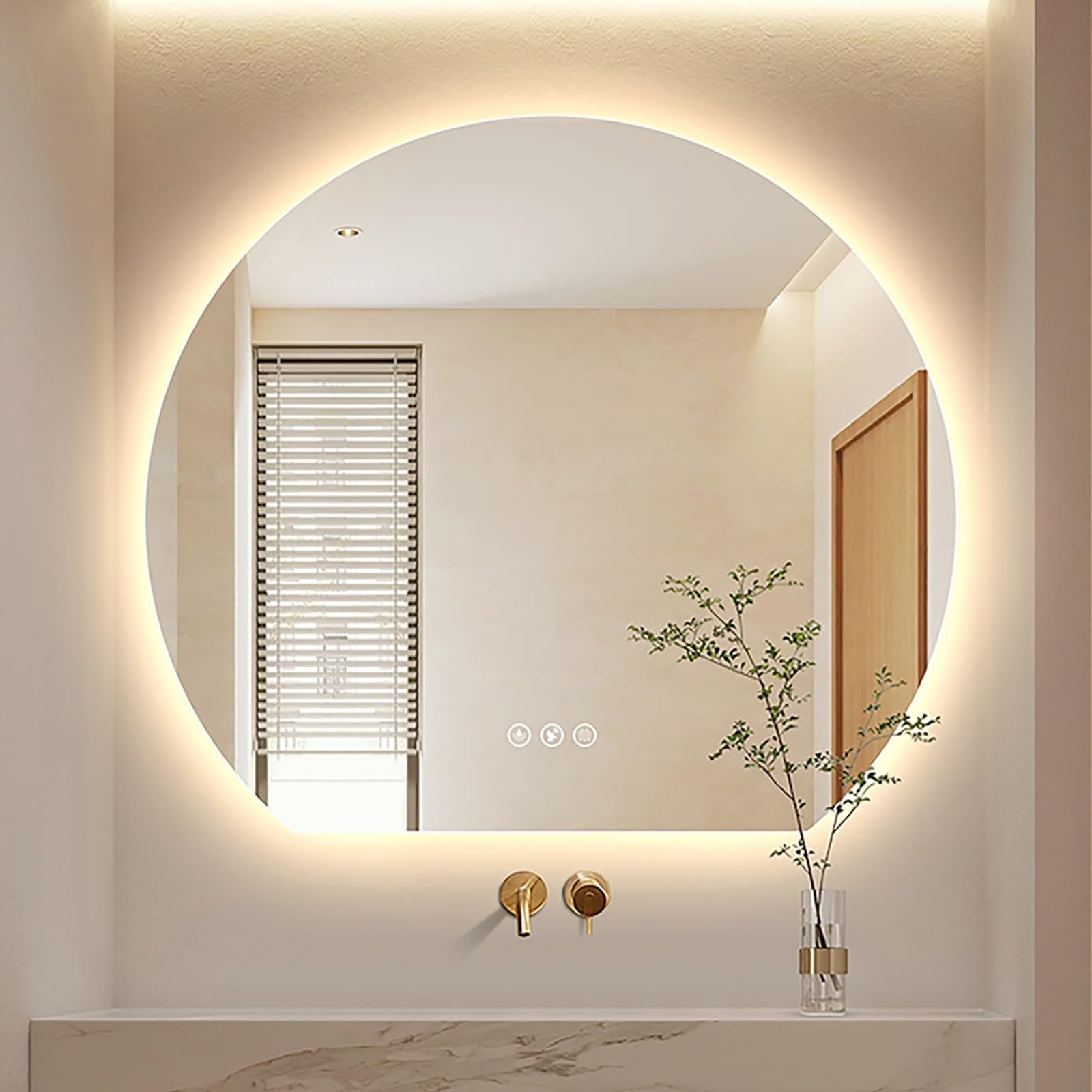 Miroir LED demi-cercle de salle de bain anti-buée 60x54cm avec coupe descendante chic