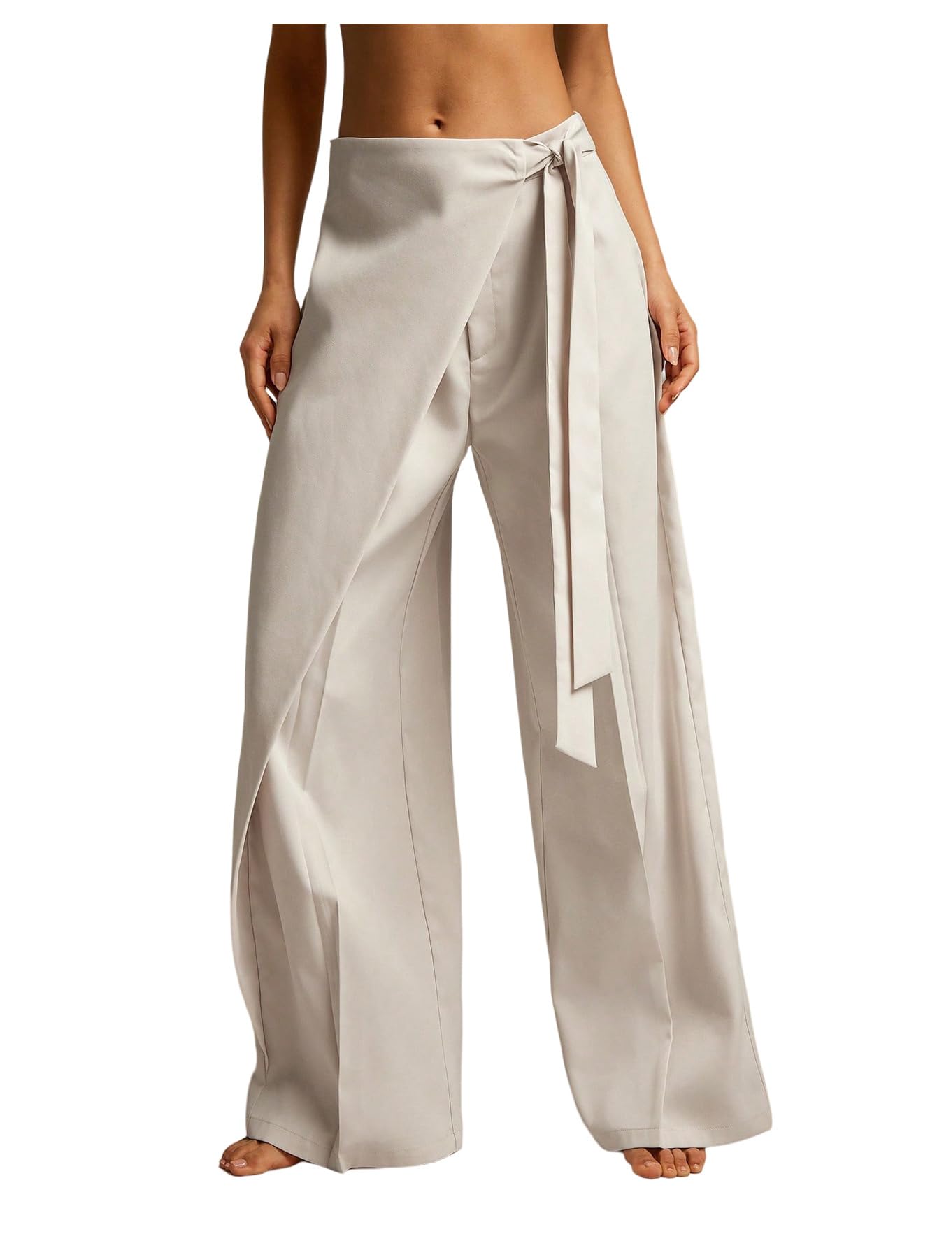 Milumia Womens Side Tie Wrap Front Loose Pants High Waist Wide Leg Office Work Trousers