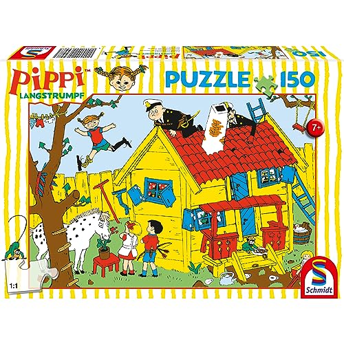 Schmidt Spiele 56448 Langstrumpf, Pippi und die Villa Kunterbunt, 150 Teile Kinderpuzzle, Normal