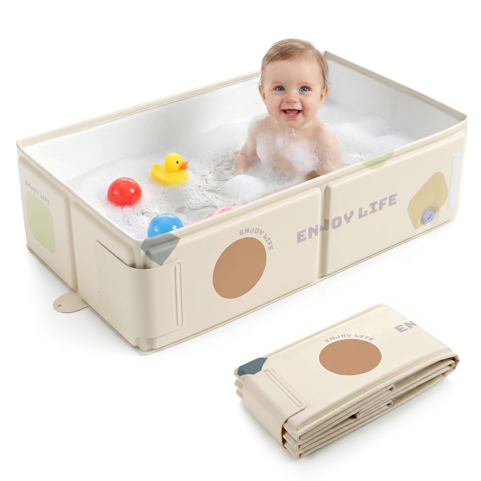 Orzbow Baignoire Pliable Bébé Portable avec étiquette de Température pour Enfants de 6 Mois+, Blanc