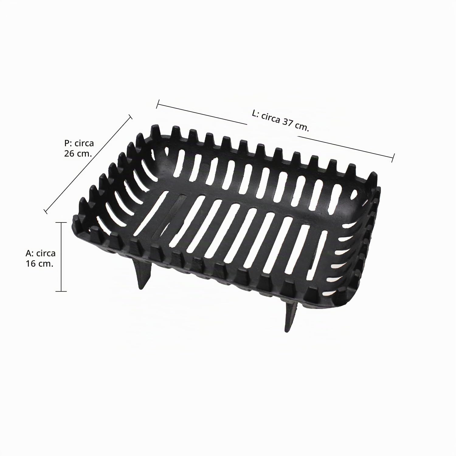 JVL Arden - Griglia per Legna da Camino, in ghisa, 37 x 27 x 16 cm, Colore: Nero