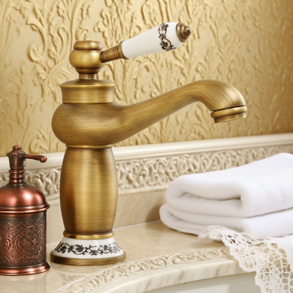 Rubinetto retrò in bronzo, rubinetto da bagno alto, miscelatore monocomando per bagno, miscelatore in ottone antico, miscelatore per lavandino per bagno e rubinetto per lavandino con acqua calda e