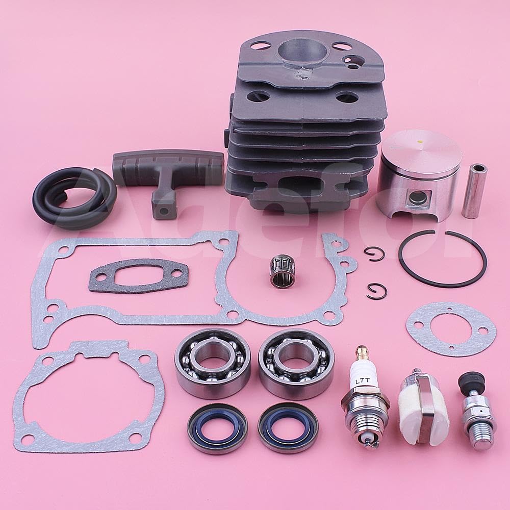 Kit de pistón de cilindro de 46 mm, for motosierra Husqvarna 55 51 503609172 W Junta Pasador de sello de aceite Cojinete Manija de arranque de línea de combustible Pistón de cilindro de jardín