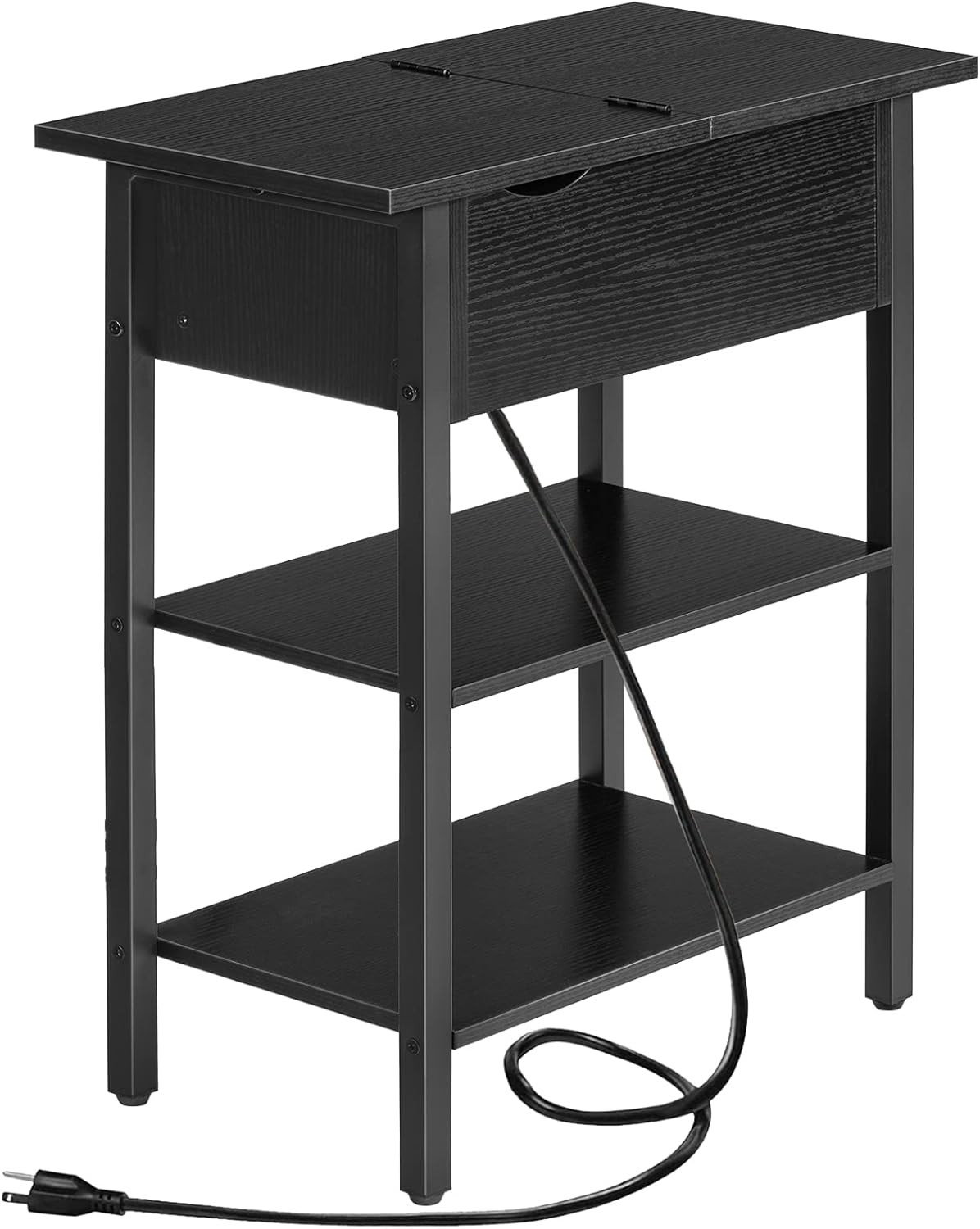 HOOBRO Side Table, Flip End Table with Charging Station and Shelves, USB Ports & Power Outlets