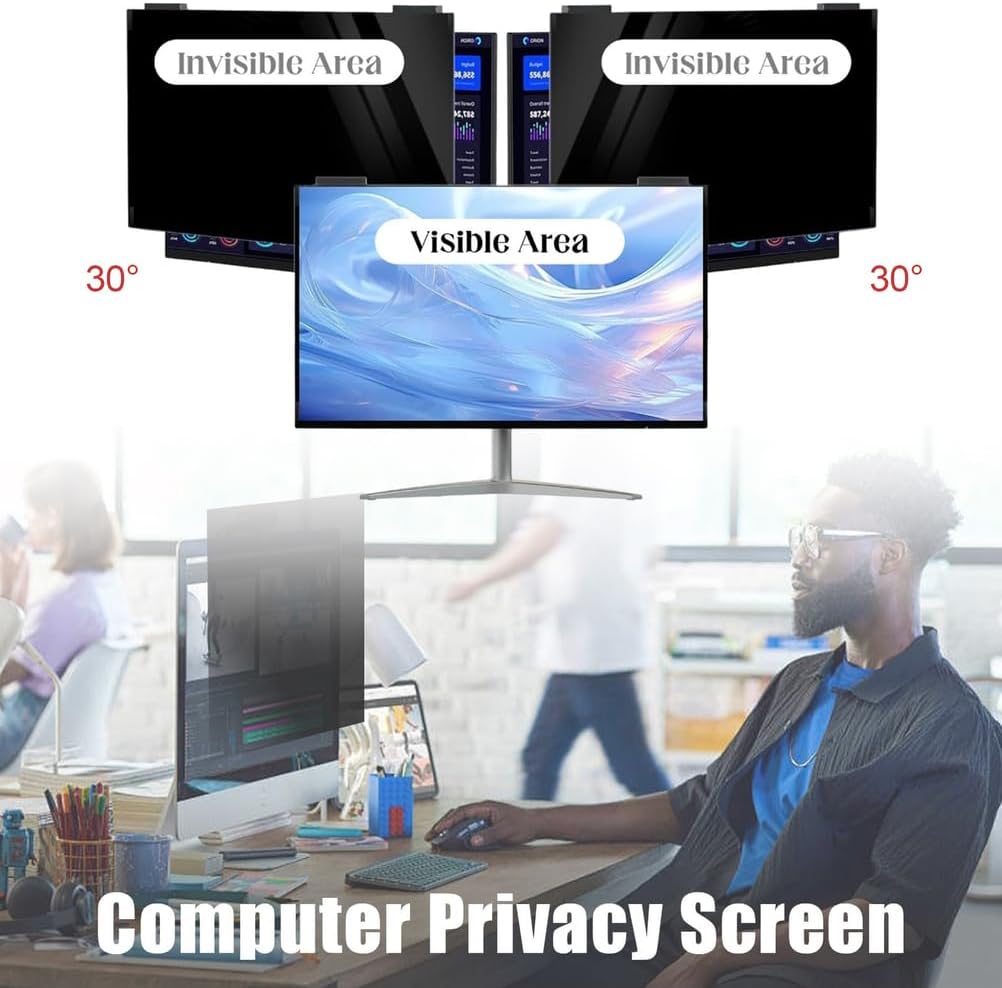 24 Inch Computer Privacy Screen Filter, Removable Hanging Screen Protector, Anti Spy Anti Scratch Anti Glare Blue Light for Widescreen Monitors,24in(16:10)