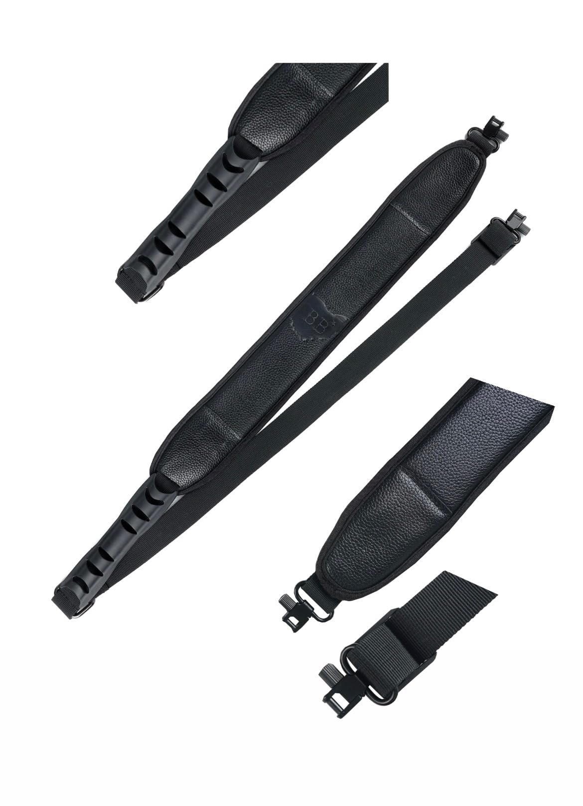 Leather 2 Point Gun Sling - Rifle Sling - Shotgun Sling - Crossbow Sling with Comfort Handle and Anti-Slip Shoulder Pad - 2-Point Sturdy Metal Quick Detatch Swivel Mounts - Shotgun Accessories